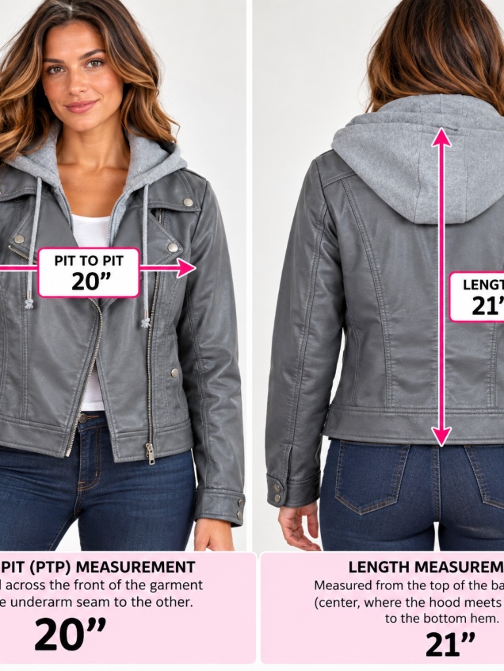 Jou Jou Gray Faux Leather Hooded Moto Jacket with Grey Hood - Picture 11 of 11